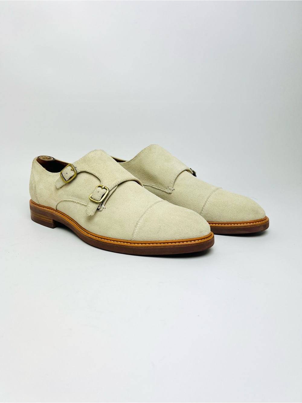 Gordon Rush Caden Double Monk Strap Shoes Chalk Suede Size 10.5